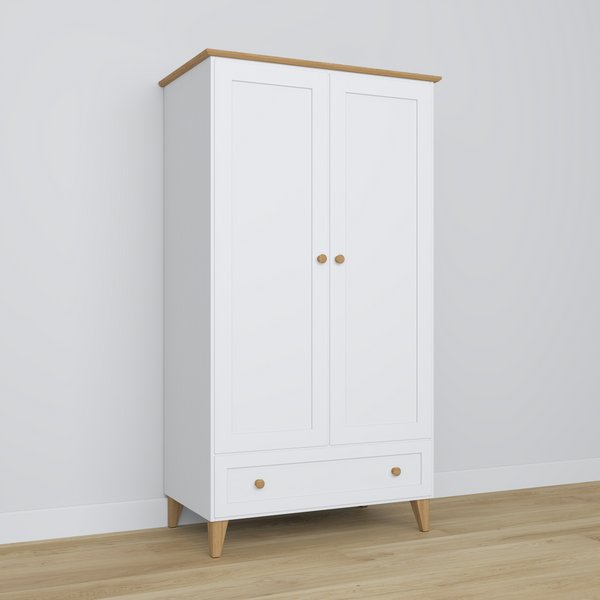 Holzschrank 2D1S Scandi weiß / natürliche Eiche