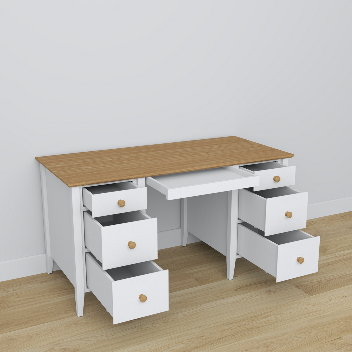 Holzschreibtisch 6S Scandi Weiß / Eiche Natur