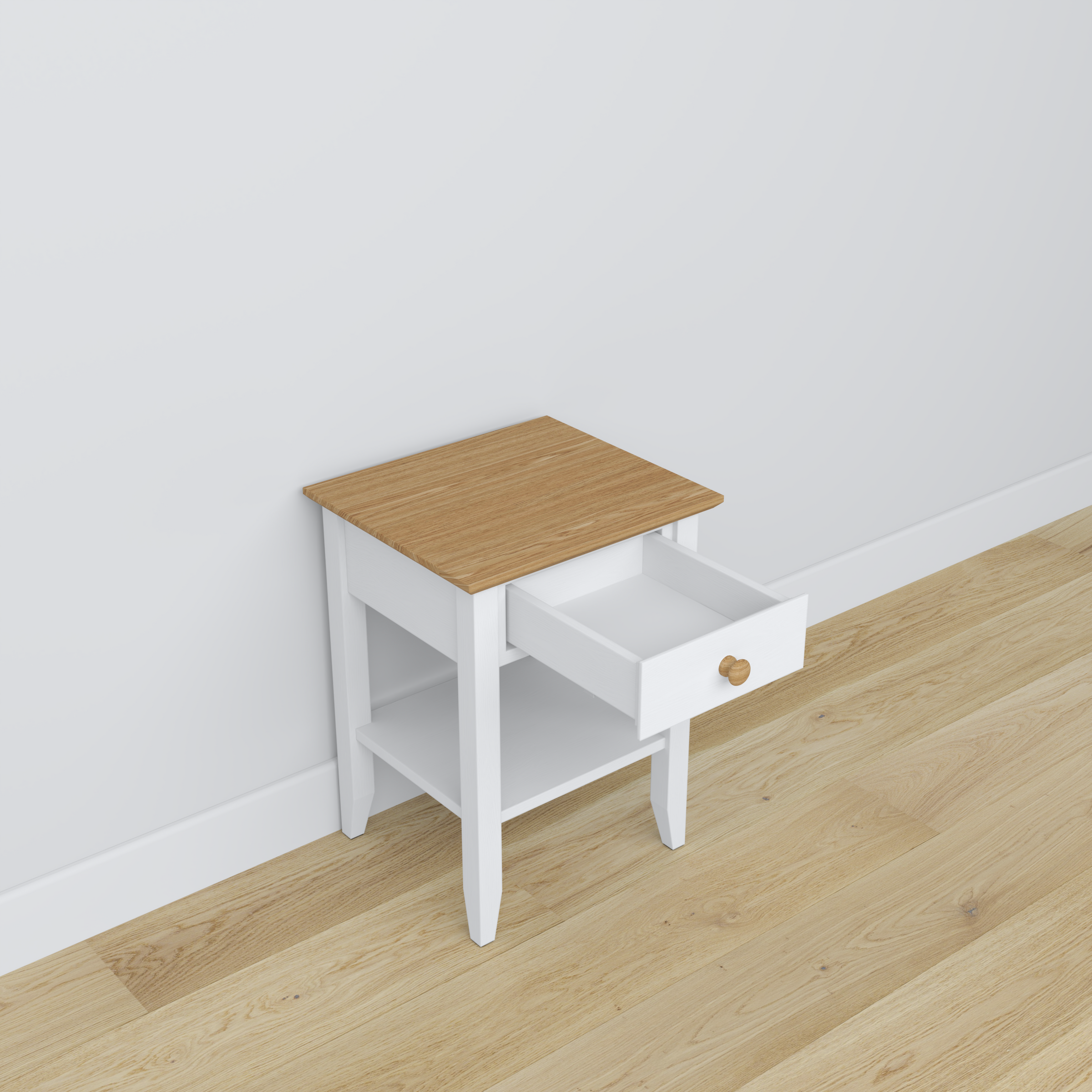Holz-Nachttisch 1S N01 Scandi Weiß / Eiche Natur