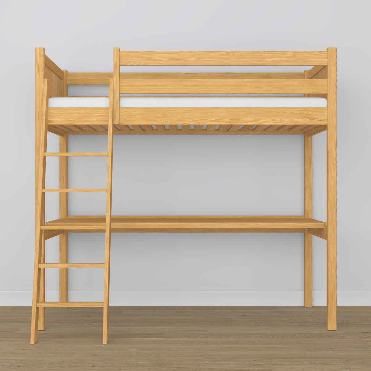 Hochbett Kiefer natur mit Schreibtisch – Lernen unter dem Schlafbereich, Holz