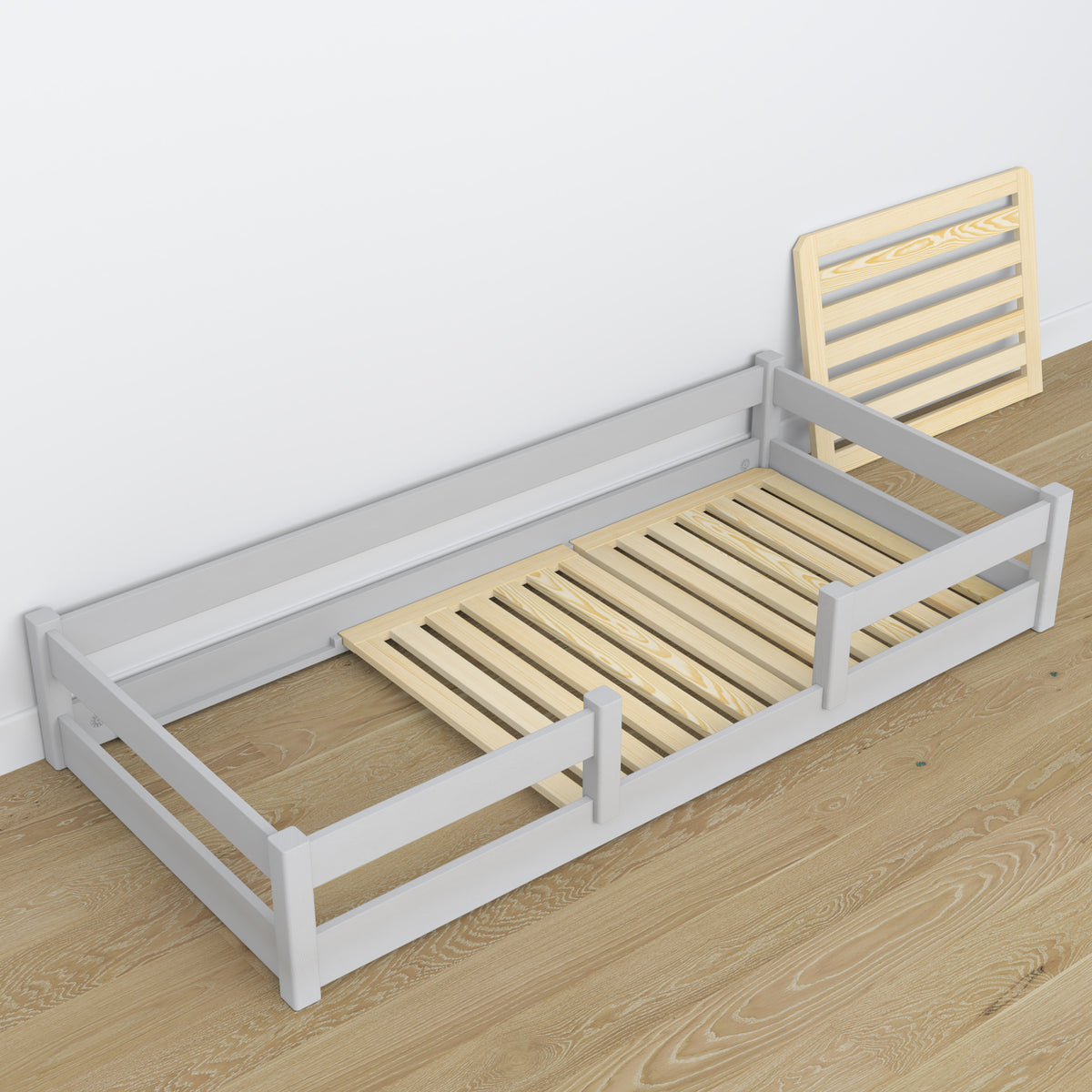 Wooden low bed N01 grey