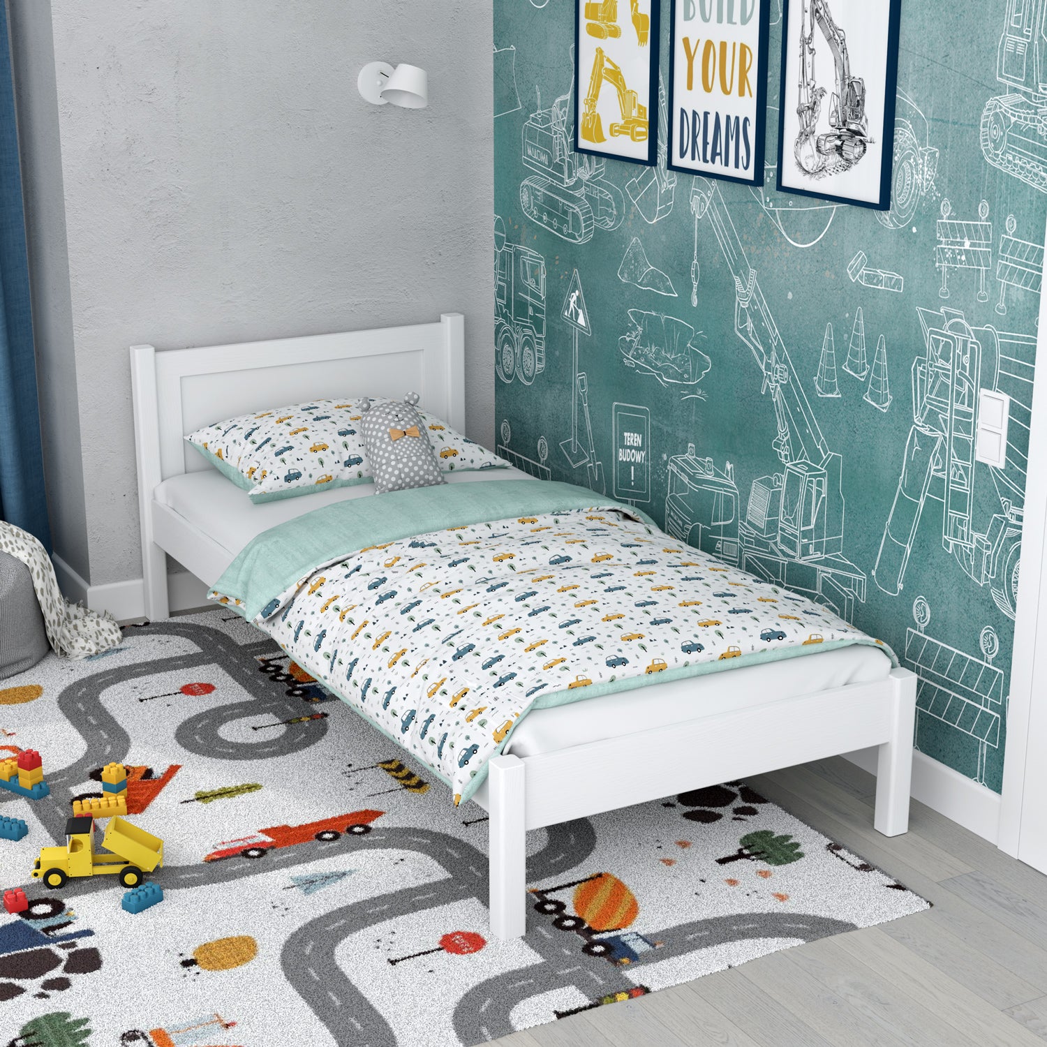Bett Weiß im Kinderzimmer – skandinavische Einrichtung, aus Holz