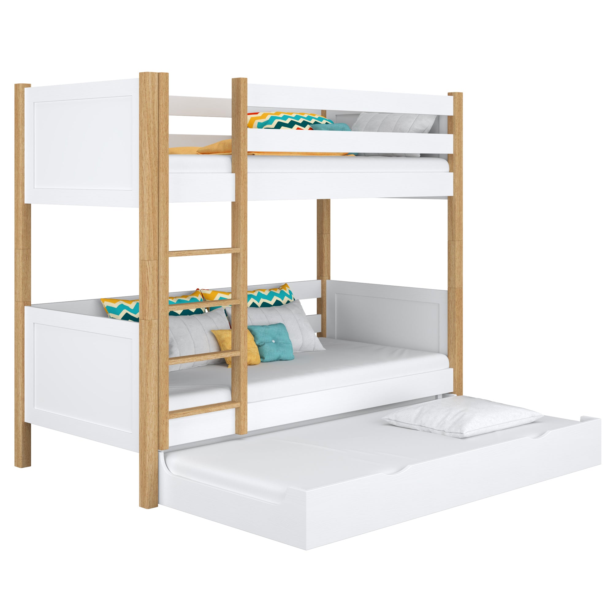 Hochbett mit Schublade für Matratze aus Holz Weiß-Eiche – Kinderzimmer scandi