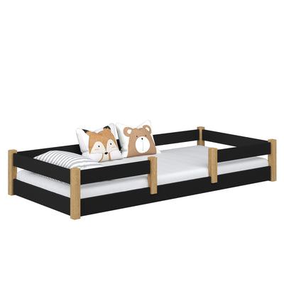 Wooden low bed N01 black / oak