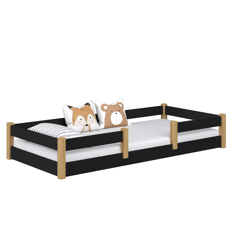 Wooden low bed N01 black / oak