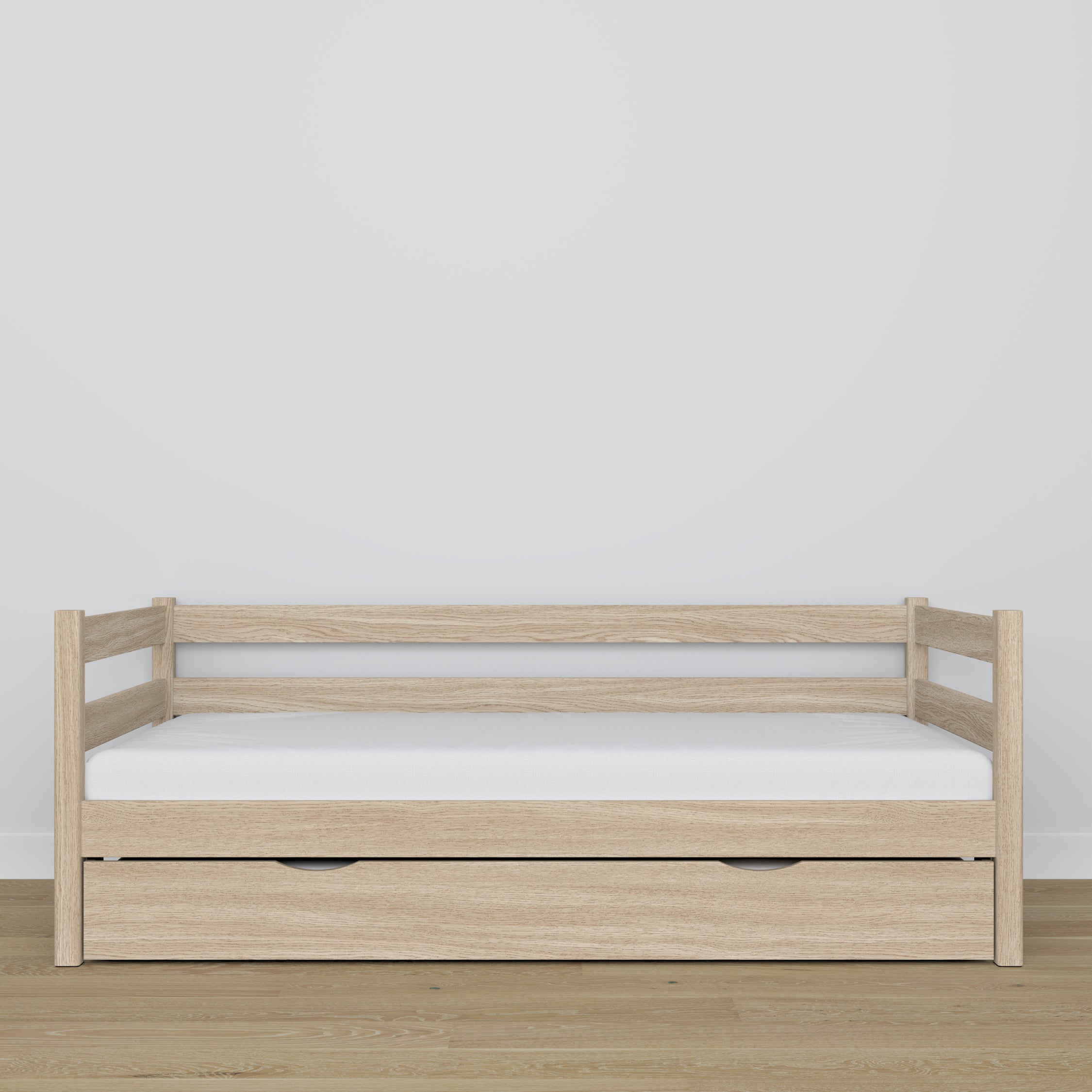 Łóżko sofa z szufladą na materac N01 dąb bielony – dodatkowy widok, ekologiczne drewno