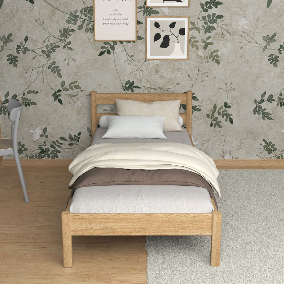 Bett natureiche im Kinderzimmer – skandinavische Einrichtung, aus Eiche