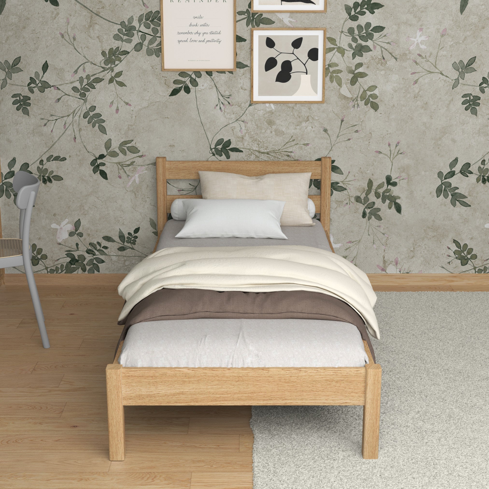 Bett natureiche im Kinderzimmer – skandinavische Einrichtung, aus Eiche