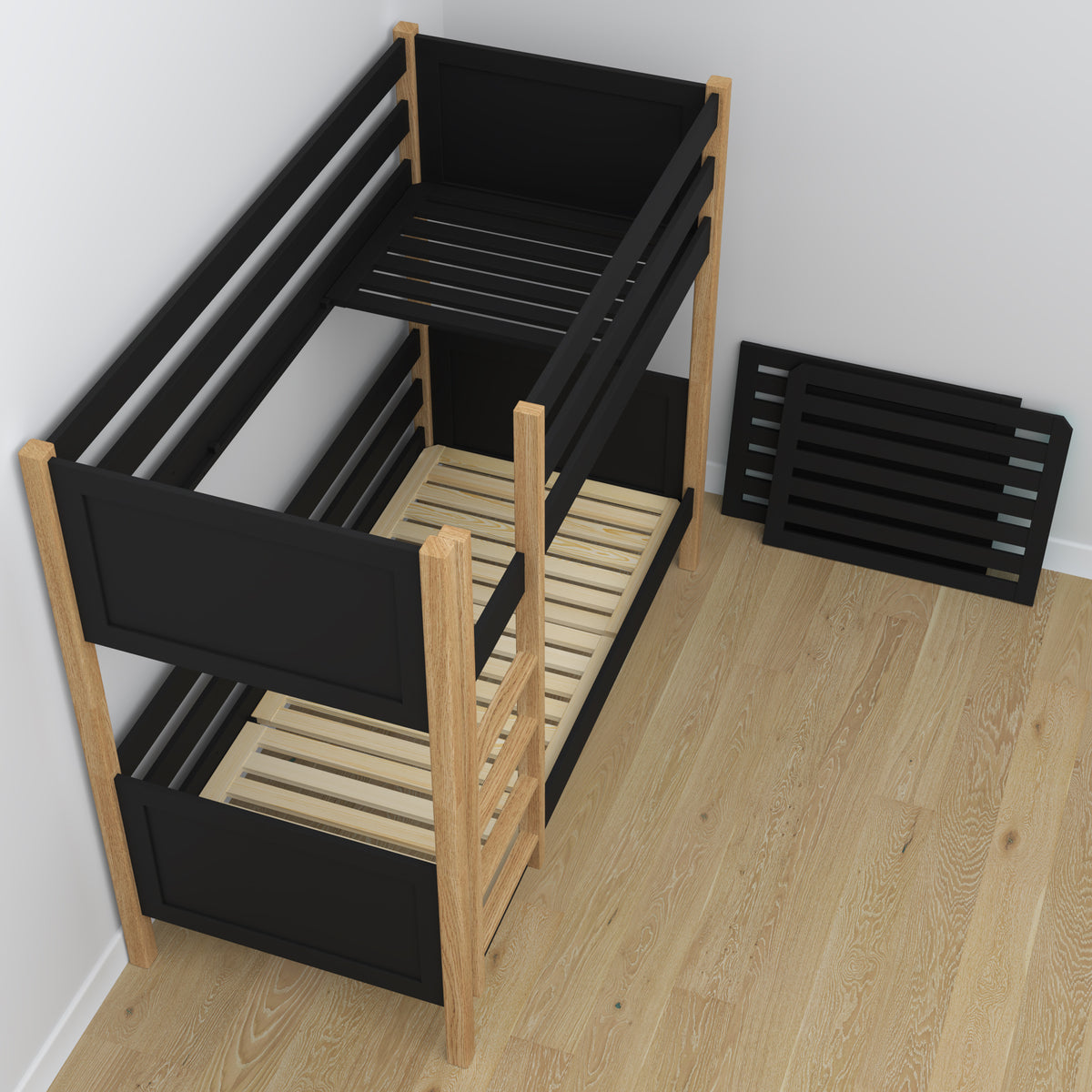 Hochbett mit Schublade für Matratze Schwarz-Eiche aus Holz – Massivholz, scandi Stil
