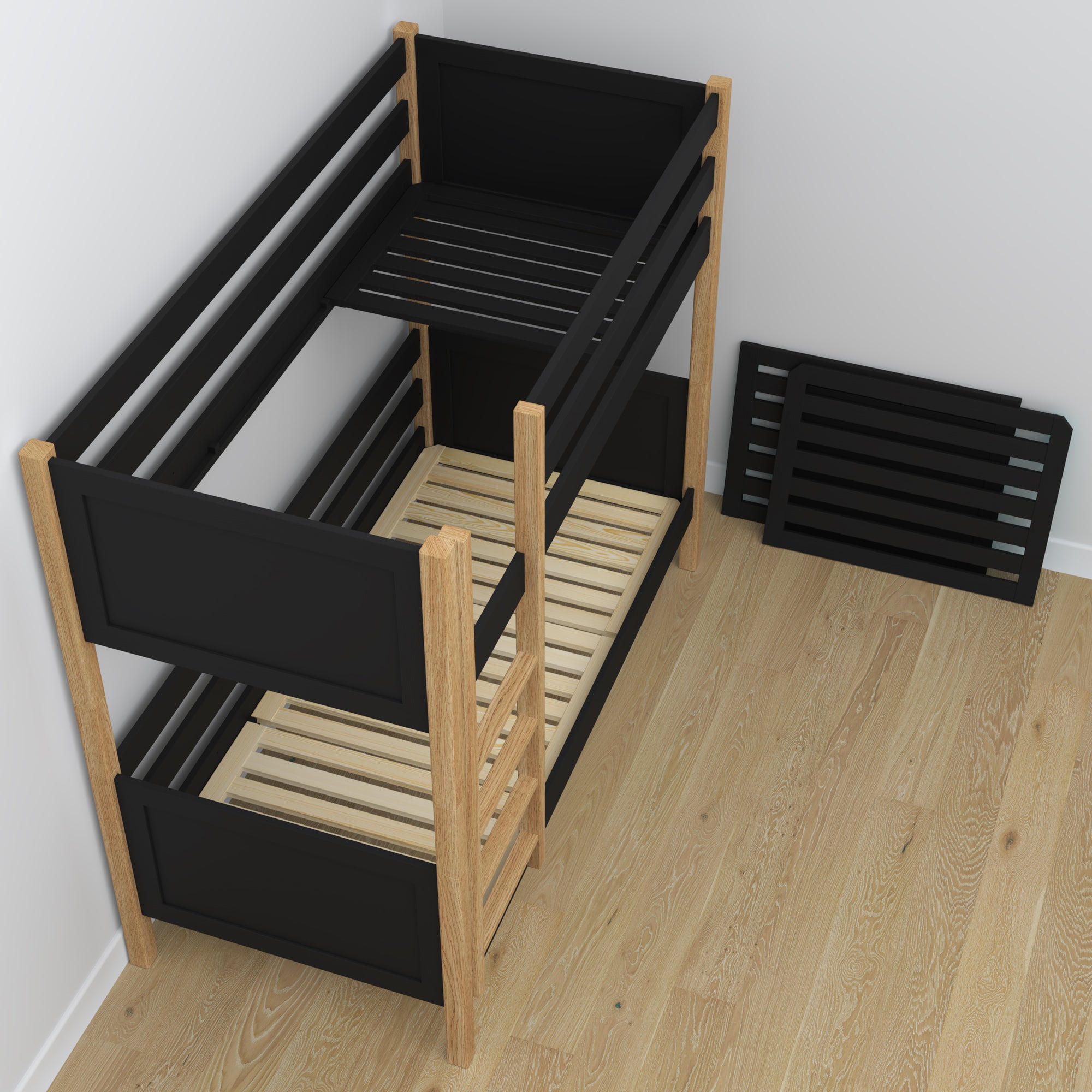 Hochbett mit Schublade für Matratze Schwarz-Eiche aus Holz – Massivholz, scandi Stil