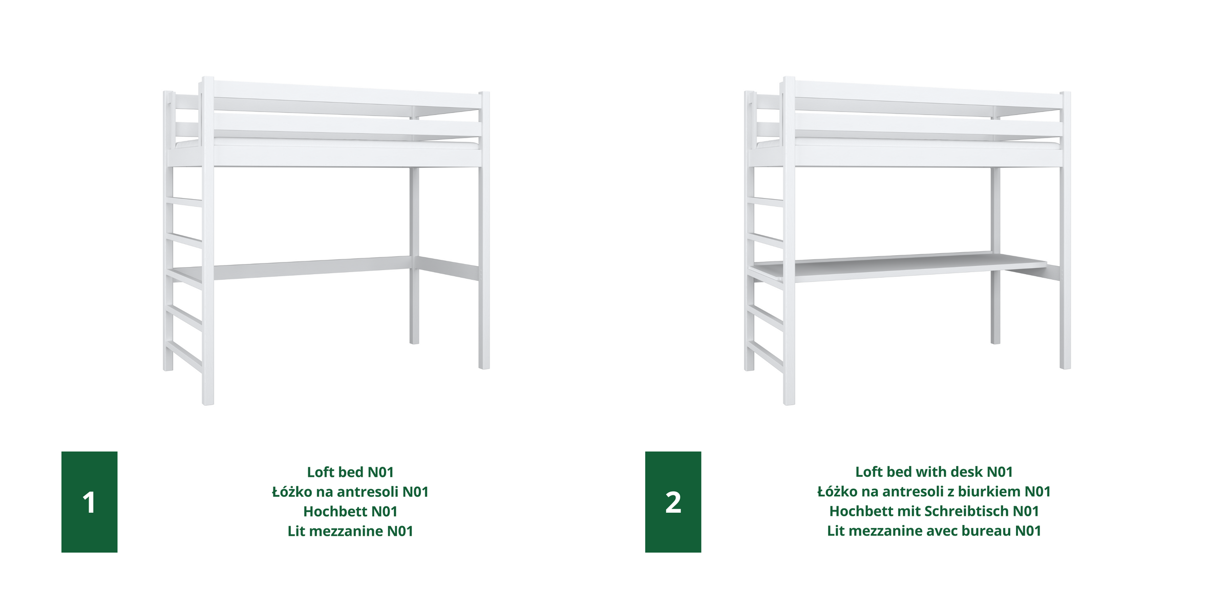 Hochbett mit Schreibtisch N01 RAL/NCS – aus Holz, Farbe an Innenraum angepasst, Nizio Home