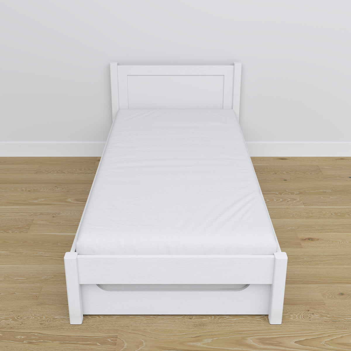 Bett Weiß – Schublade für Matratze, Details aus Holz, Nizio Home