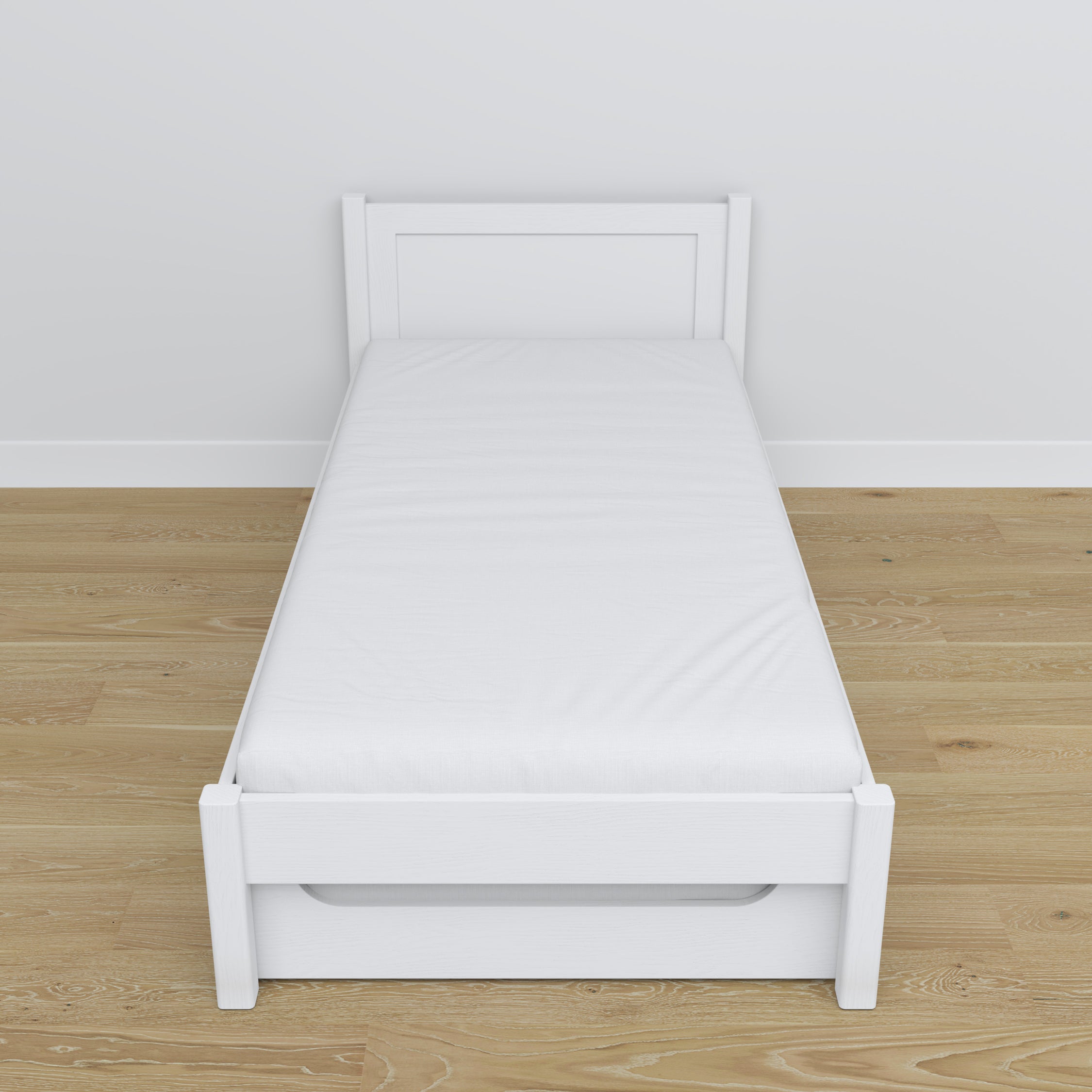 Bett Weiß – Schublade für Matratze, Details aus Holz, Nizio Home