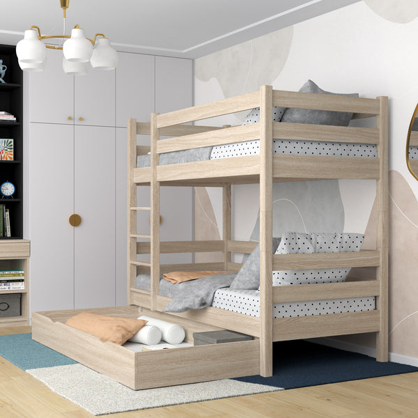 Etagenbett mit Schublade Eiche gebleicht – Kinderzimmer, Massivholz, scandi