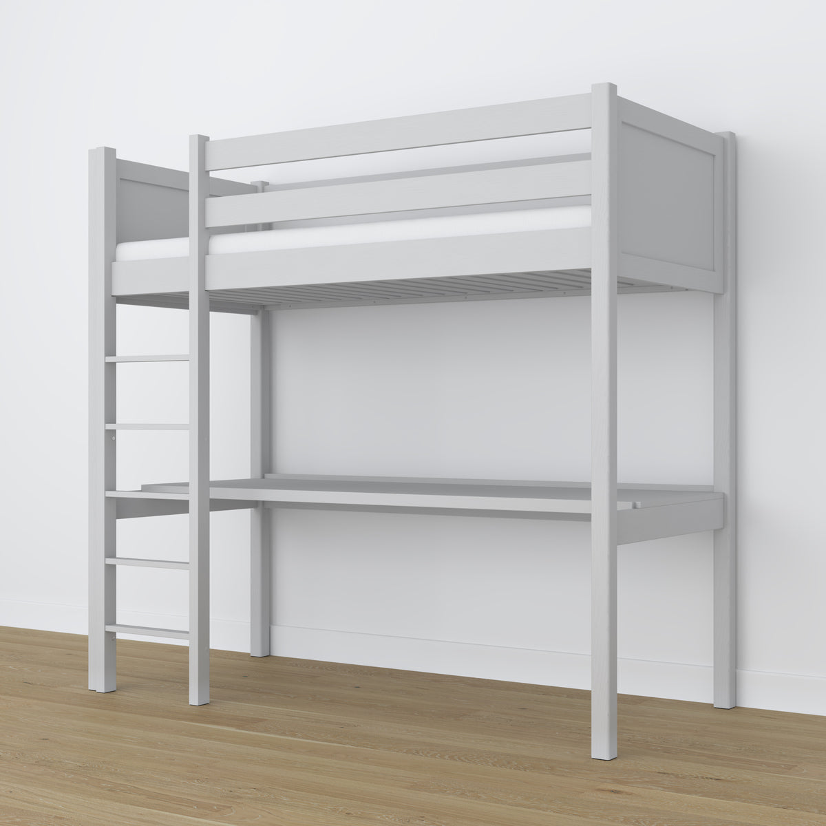 Grey Wooden Loft Bed with Desk – Ladder and Safety Rail