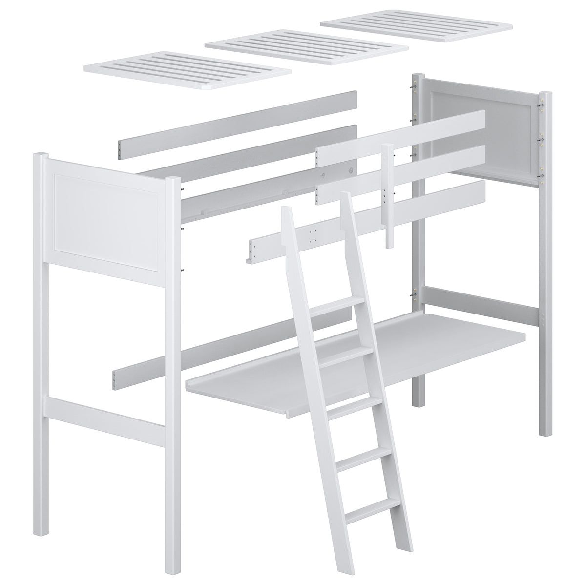 Loft bed with desk white wooden – dimensions, Nizio Home