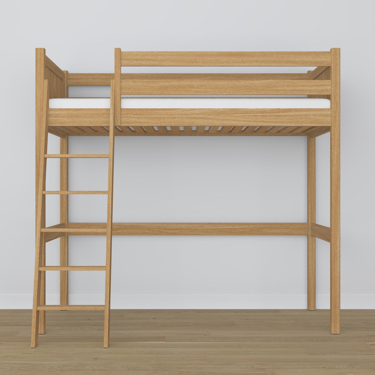 Hochbett Natureiche – Leiter und Absturzsicherung aus Eichenholz, Nizio Home