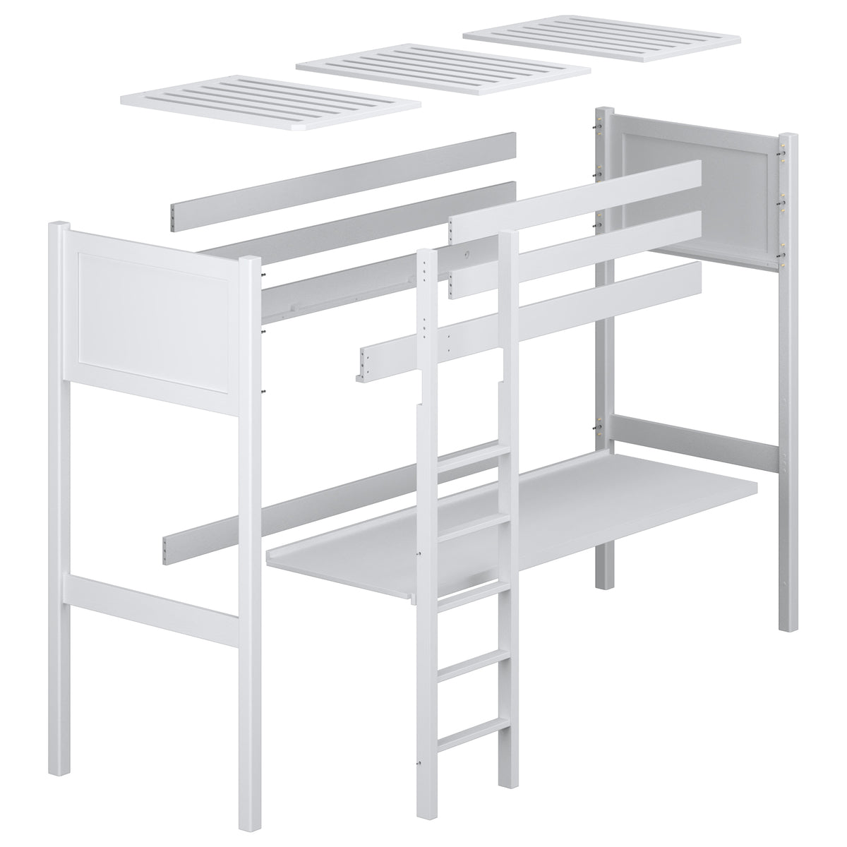 Loft bed with desk grey wooden – dimensions, Nizio Home