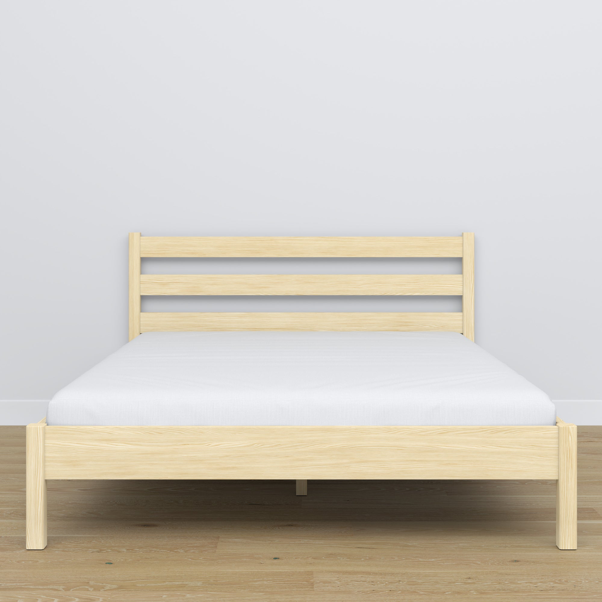 Doppelbett Holz Kiefer farblos – Seitenansicht, Proportionen und Form, Schlafzimmer