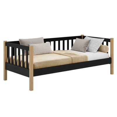 Drewniane łóżko sofa N03 czarny / dąb naturalny – widok ogólny, lite drewno