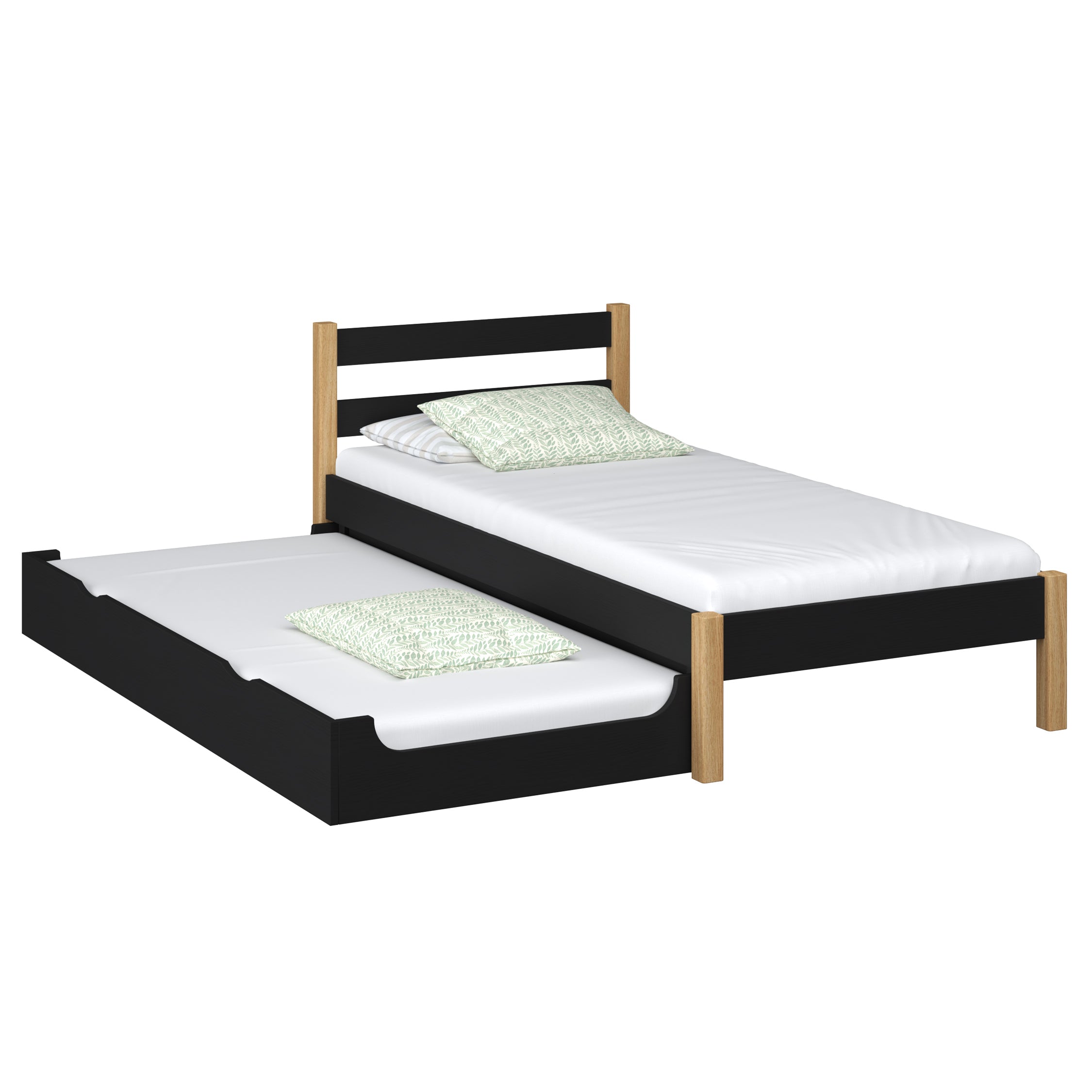 Bett mit Schublade für Matratze Holz schwarz-eiche – Schublade ausgezogen, Gast