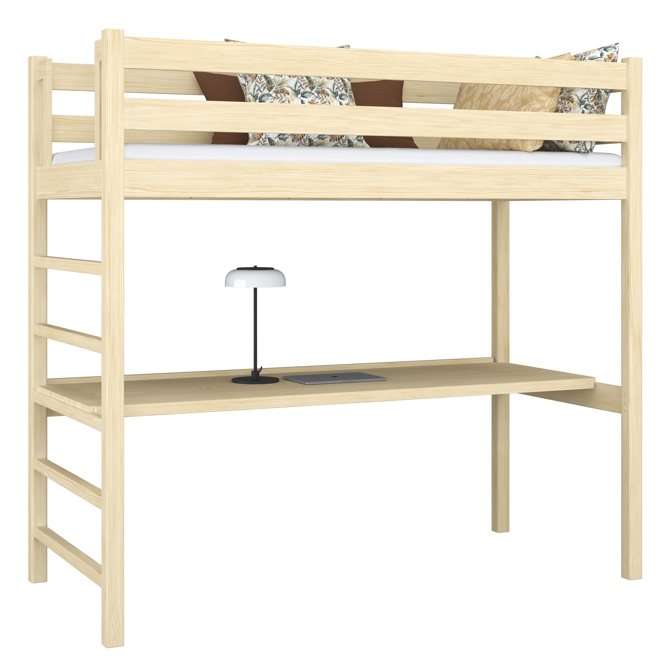 Hochbett mit Schreibtisch aus Holz Kiefer farblos – Kinderzimmer, scandi Nizio