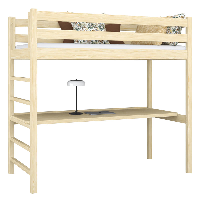 Hochbett mit Schreibtisch aus Holz Kiefer farblos – Kinderzimmer, scandi Nizio