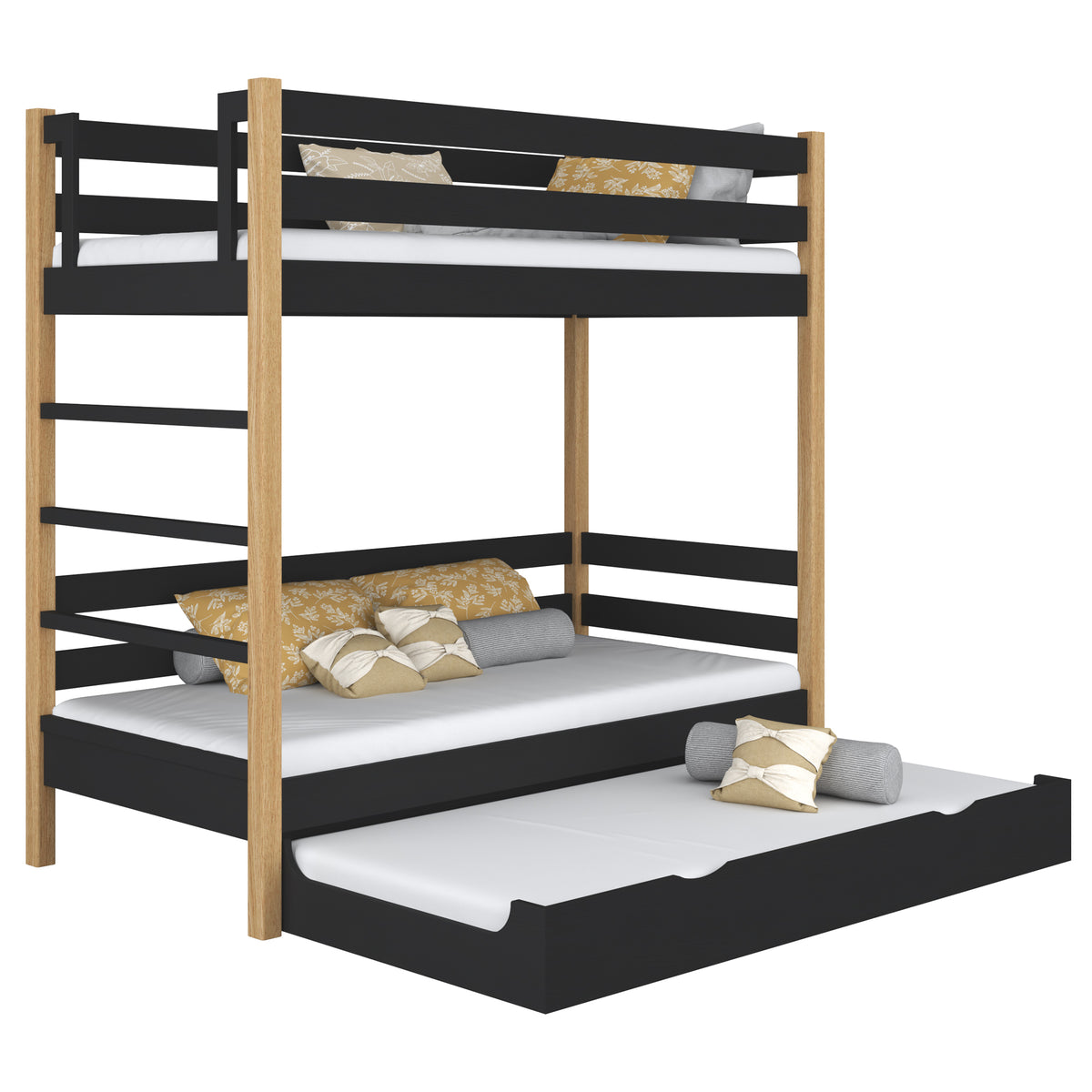Hochbett mit Schublade für Matratze aus Holz Schwarz-Eiche – Kinderzimmer scandi