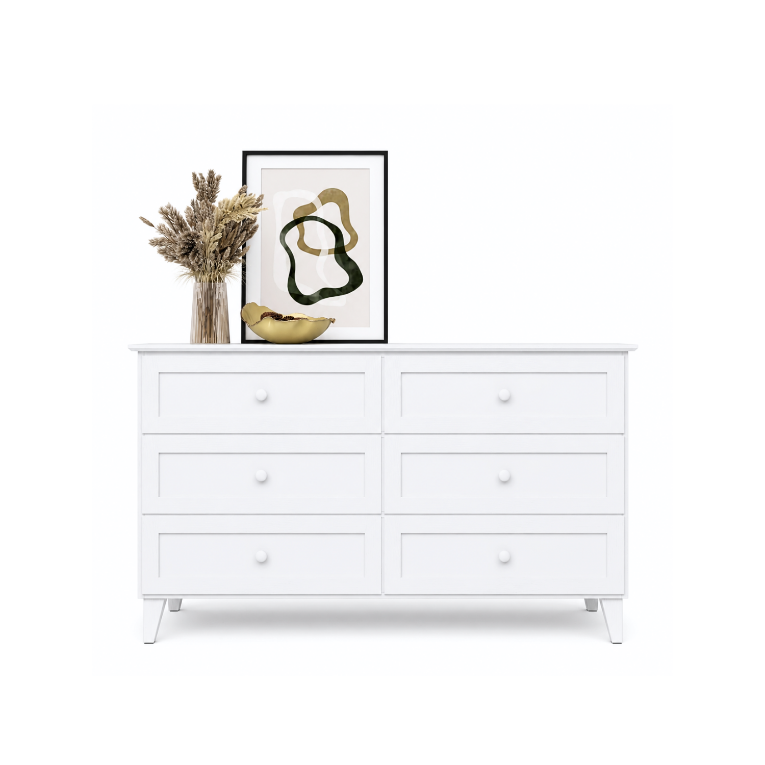 Kommode mit 6 Schubladen Holz weiß 154 cm – Schlafzimmer, skandinavischer Stil