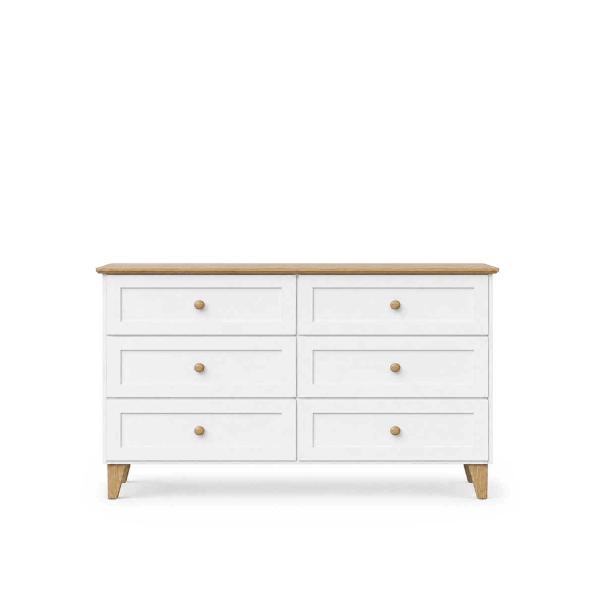 Kommode mit 6 Schubladen Holz weiß mit Eiche 154 cm – Schlafzimmer, skandinavischer Stil