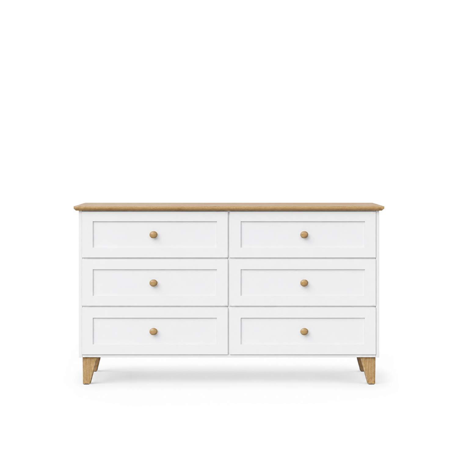 Kommode mit 6 Schubladen Holz weiß mit Eiche 154 cm – Schlafzimmer, skandinavischer Stil