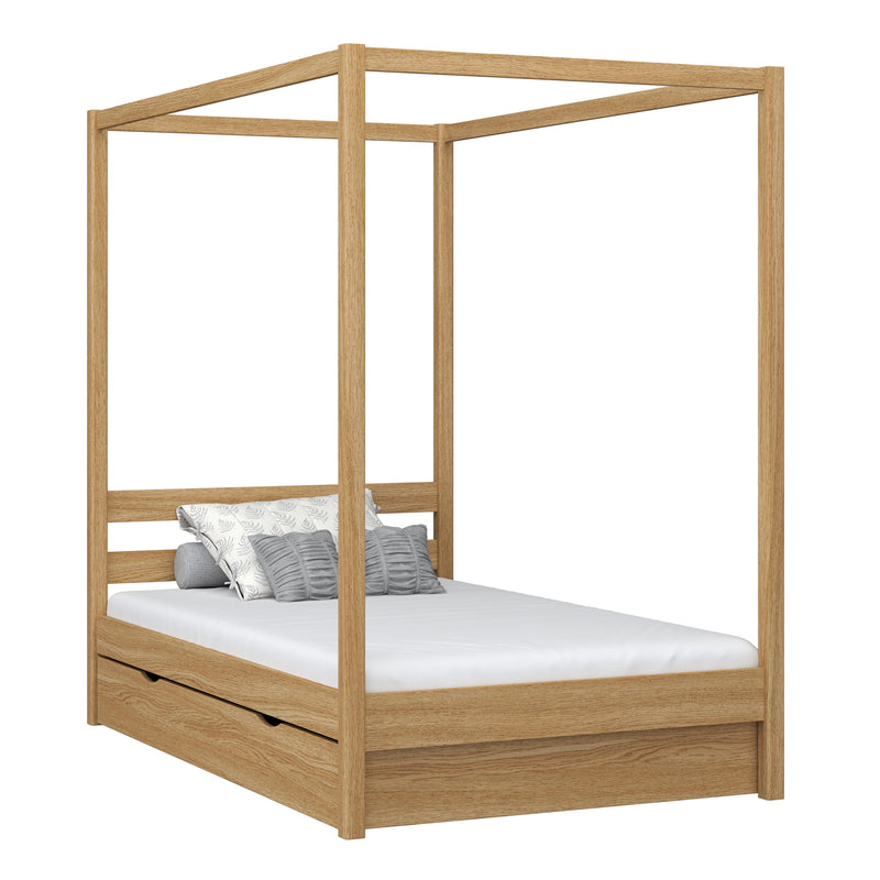 Himmelbett mit Baldachin und Schublade Eichenholz Natureiche – Kinderzimmer, Scandi-Stil