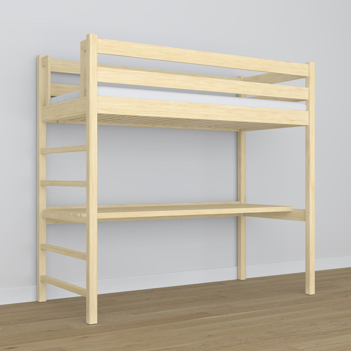 Hochbett mit Schreibtisch Kiefer farblos aus Holz – Maße, Nizio Home
