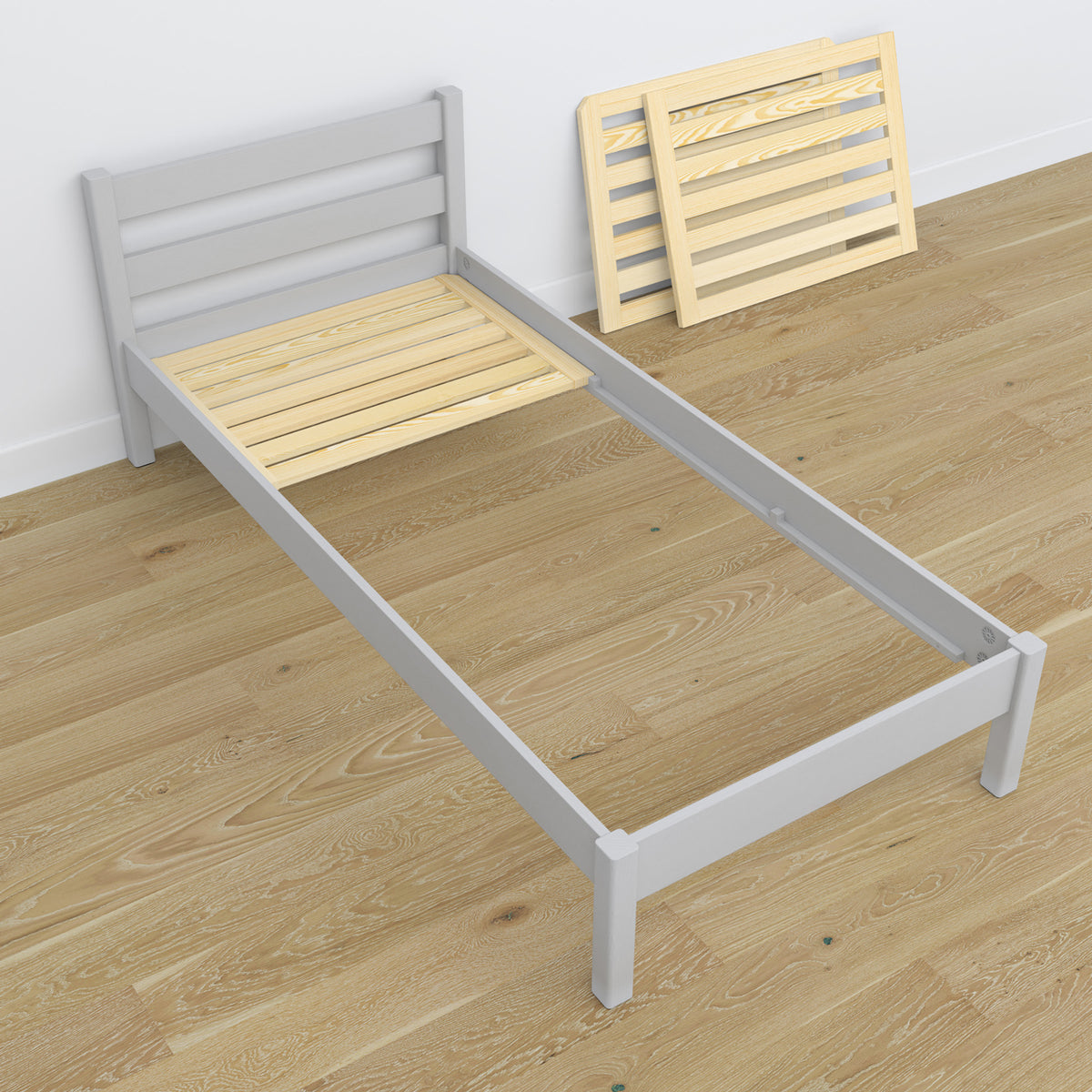 Bett mit Schublade für Matratze Aschgrau aus Holz – Maße, Nizio