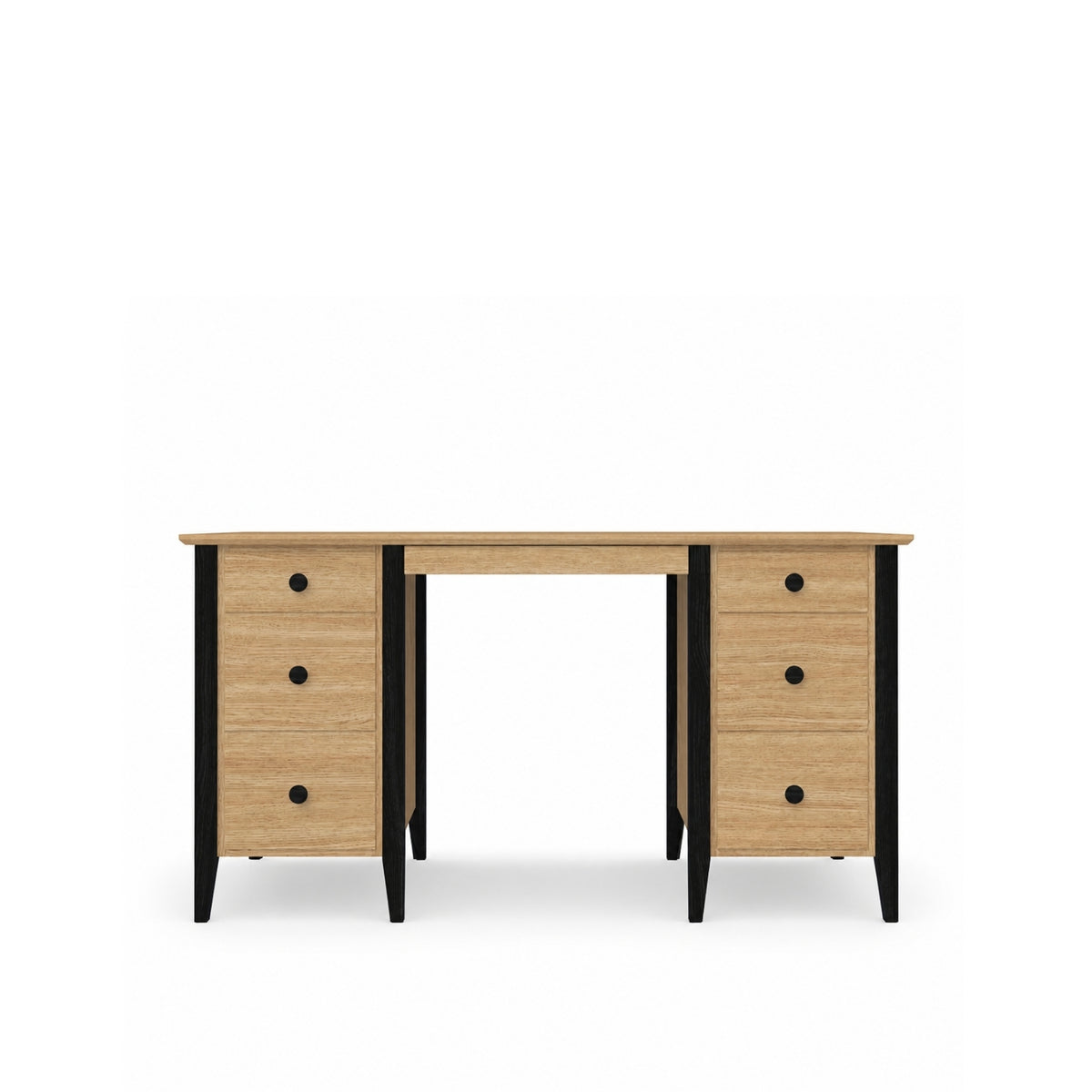Schreibtisch mit 6 Schubladen Eichenholz Eiche natur mit Schwarz – Arbeitszimmer und Jugendzimmer, scandi