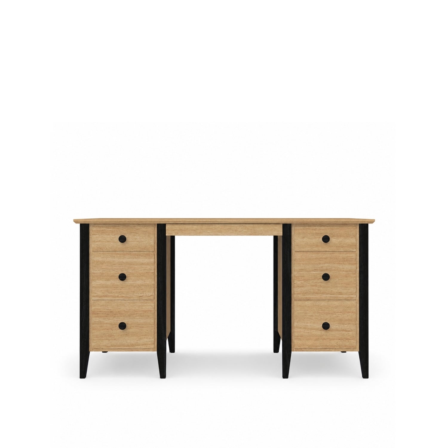Schreibtisch mit 6 Schubladen Eichenholz Eiche natur mit Schwarz – Arbeitszimmer und Jugendzimmer, scandi