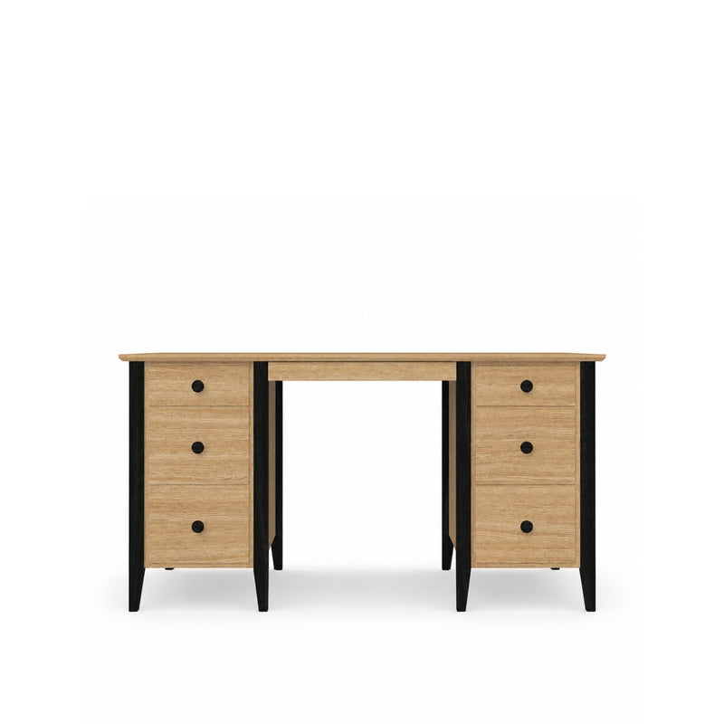 Schreibtisch mit 6 Schubladen Eichenholz Eiche natur mit Schwarz – Arbeitszimmer und Jugendzimmer, scandi