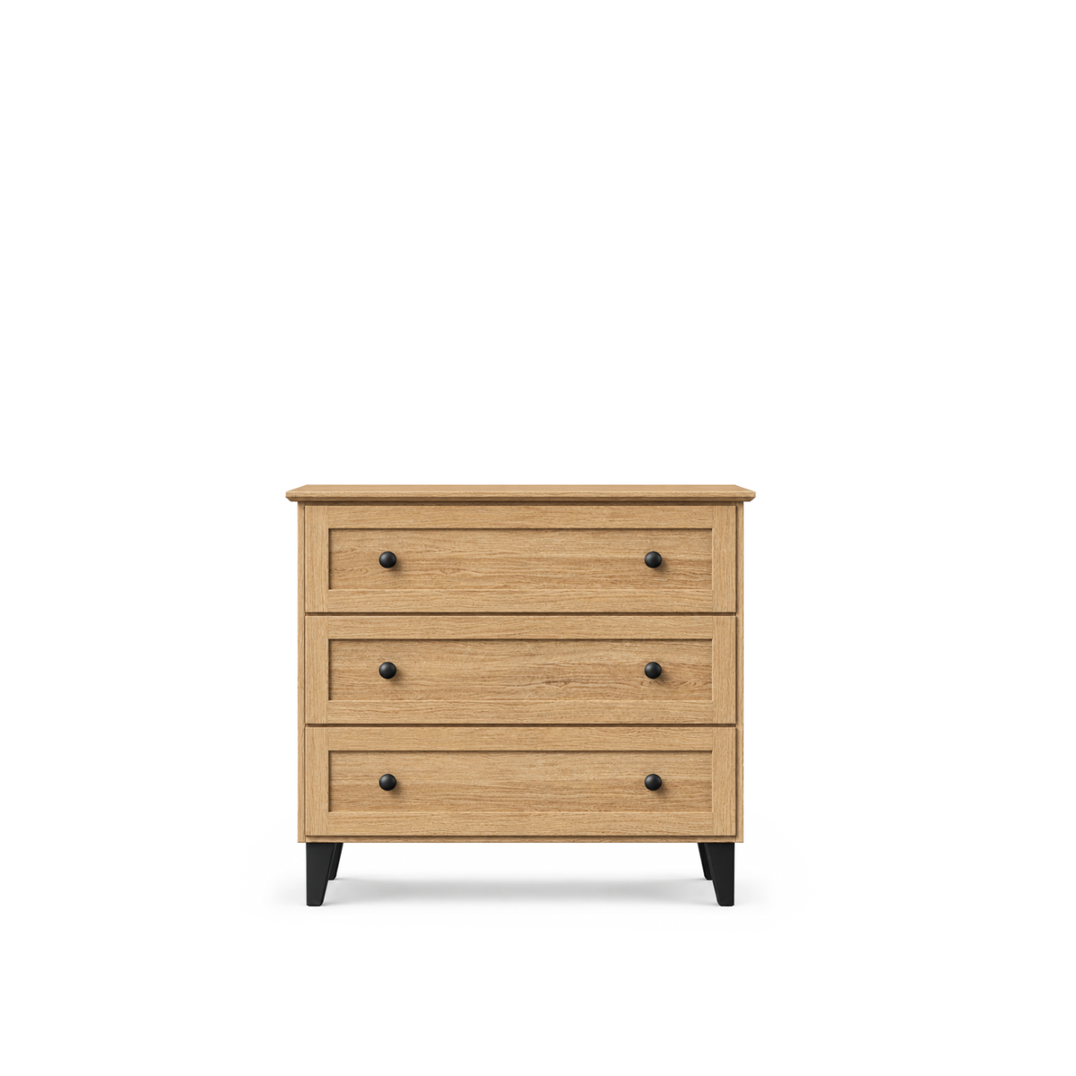 Kommode mit 3 Schubladen Eiche natur mit Schwarz 105 cm – Schlafzimmer, skandinavischer Stil