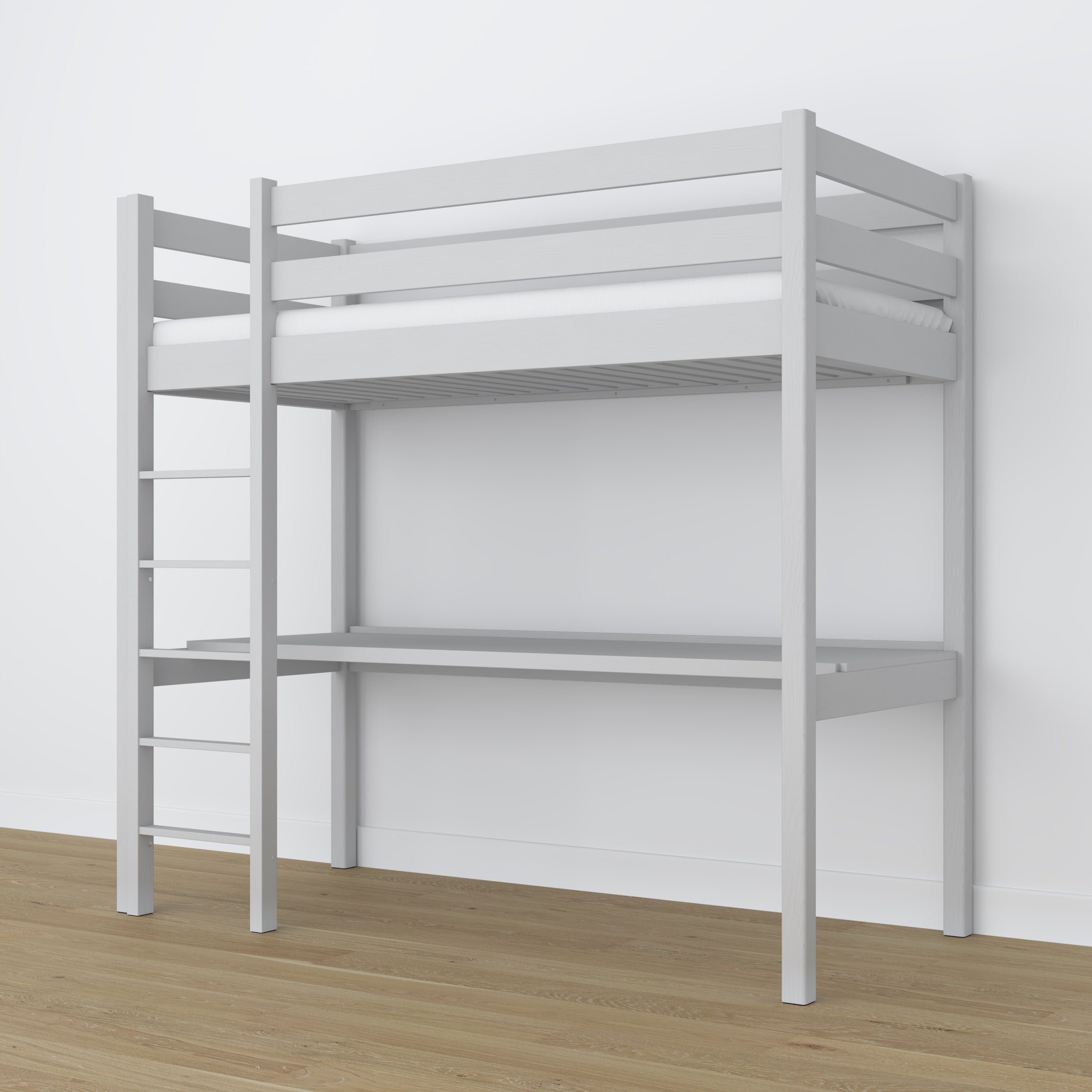 Grey Wooden Loft Bed with Desk – Frame and Slats, Nizio