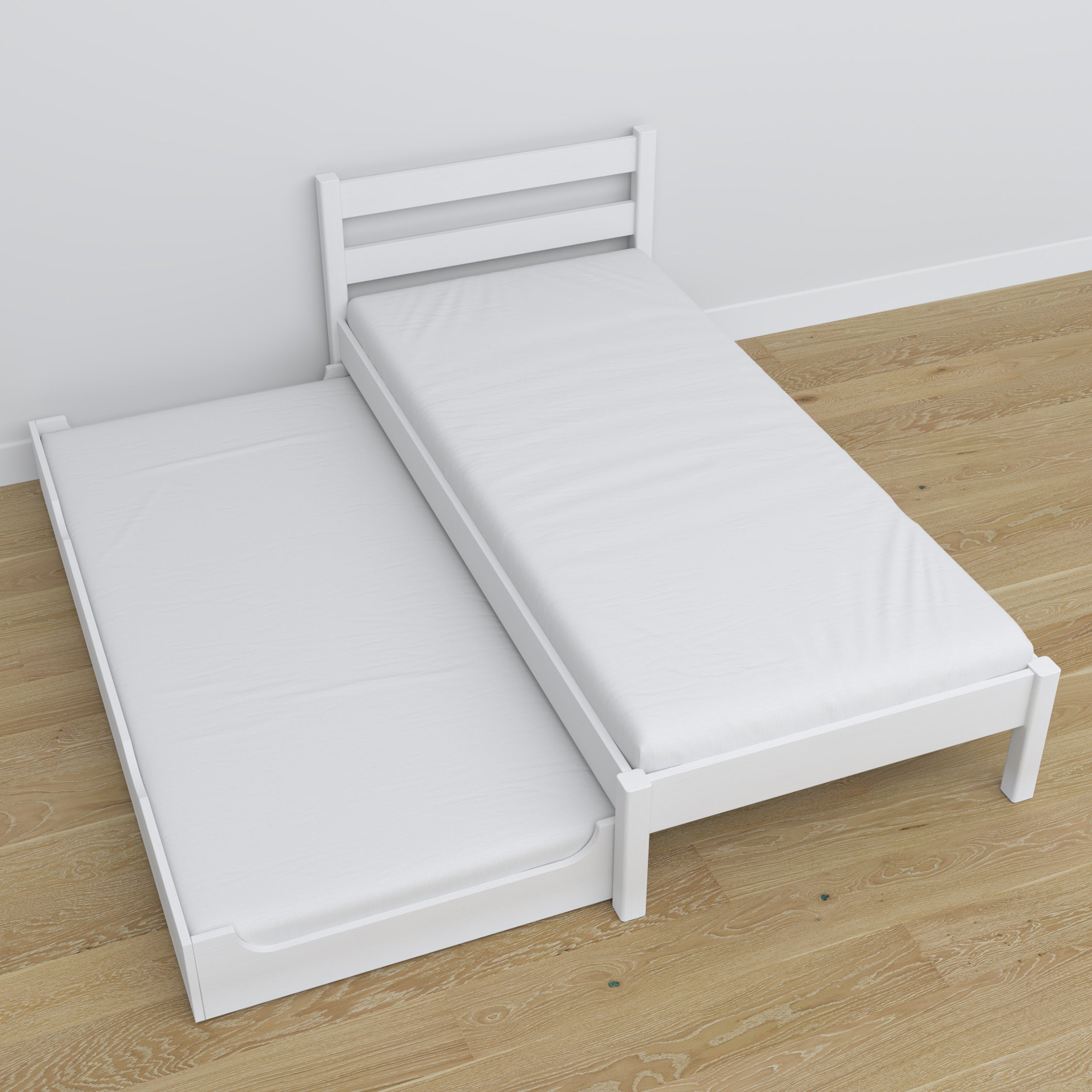 Bett Weiß – Schublade für Matratze, Details aus Holz, Nizio Home