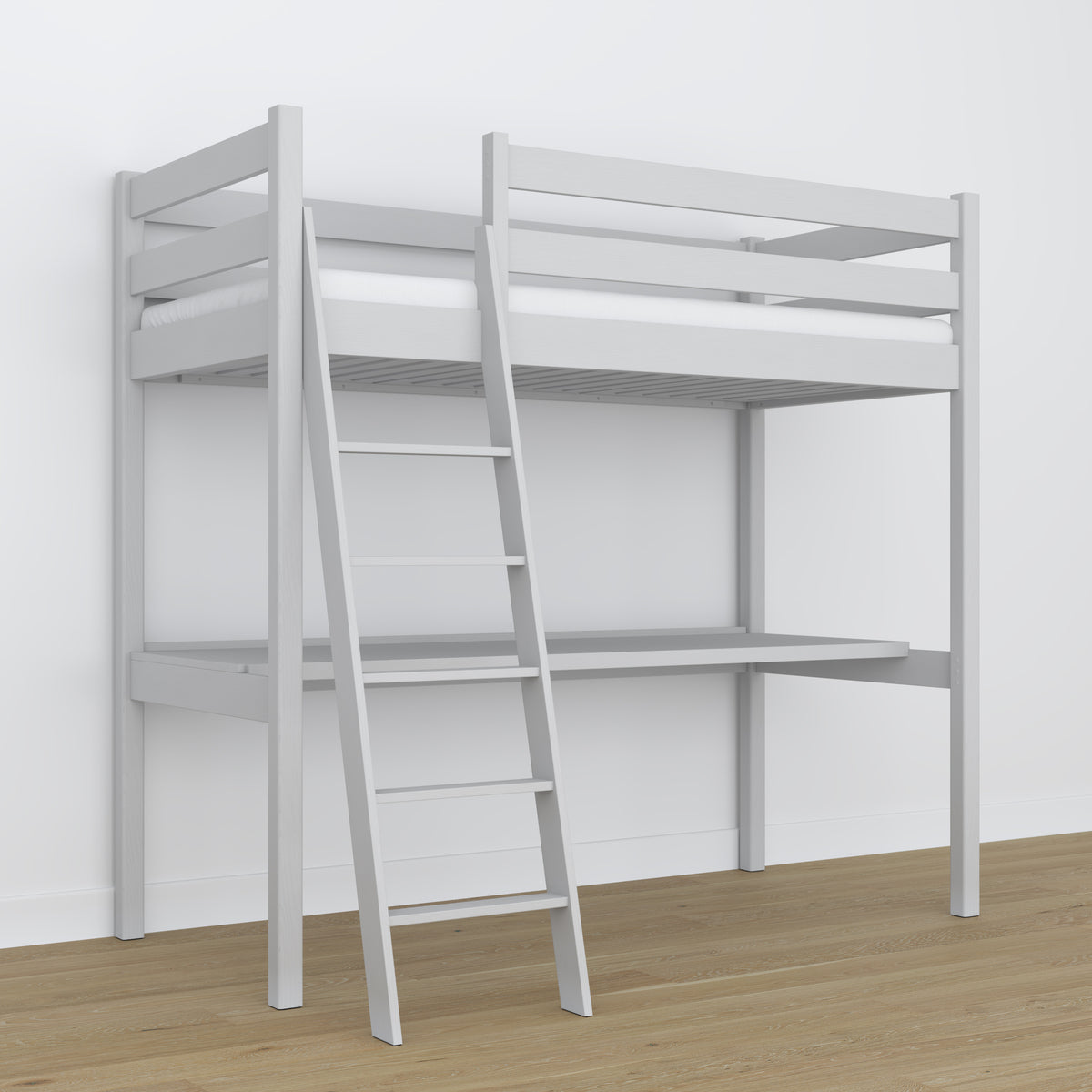 Loft bed with desk grey wooden – dimensions, Nizio Home