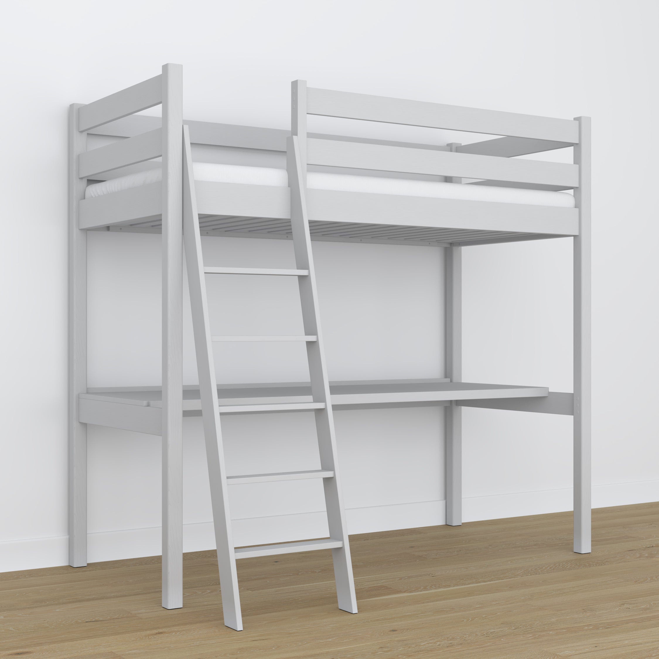 Loft bed with desk grey wooden – dimensions, Nizio Home
