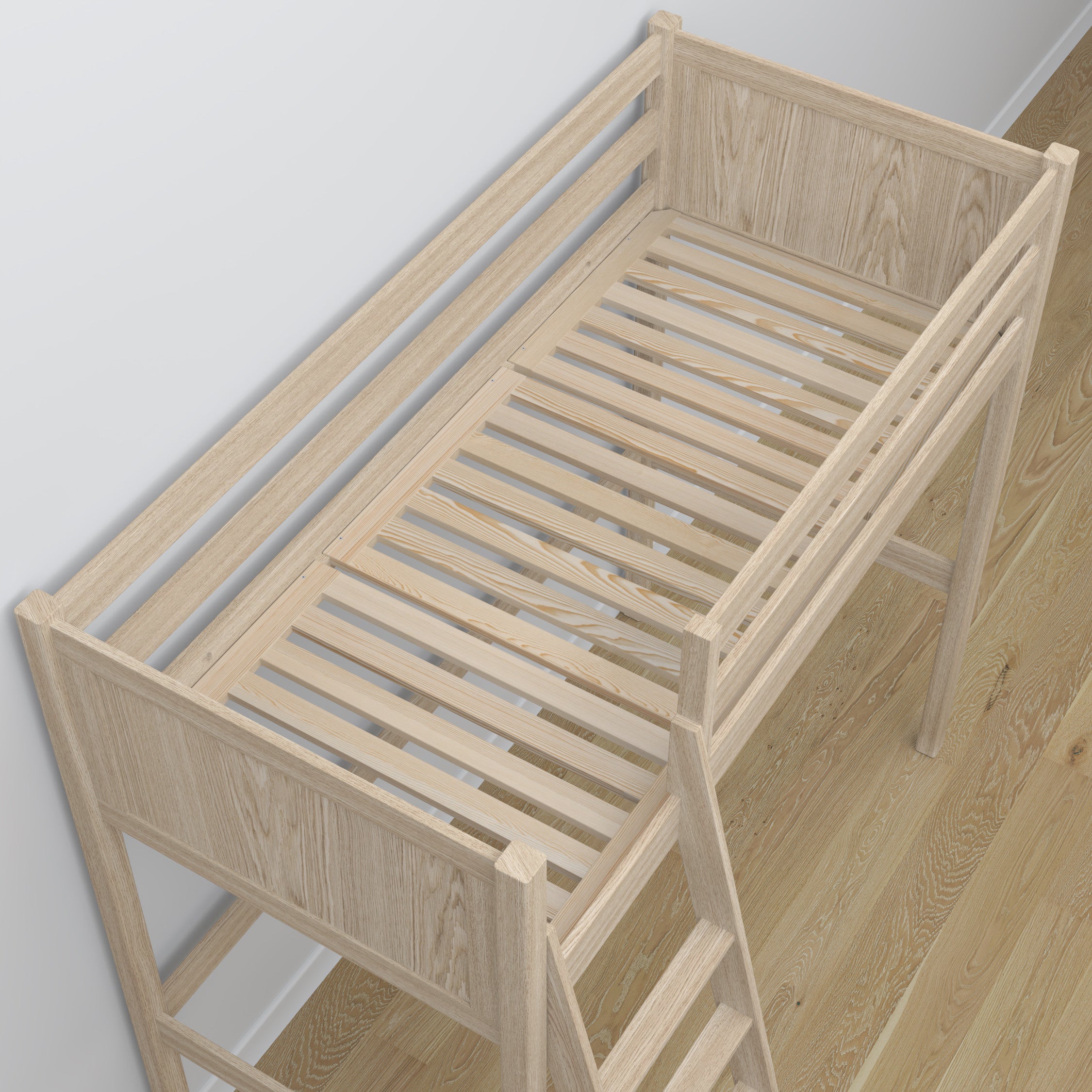 Hochbett Eiche geweißt – Details der Verbindungen und Leiter, Nizio Home
