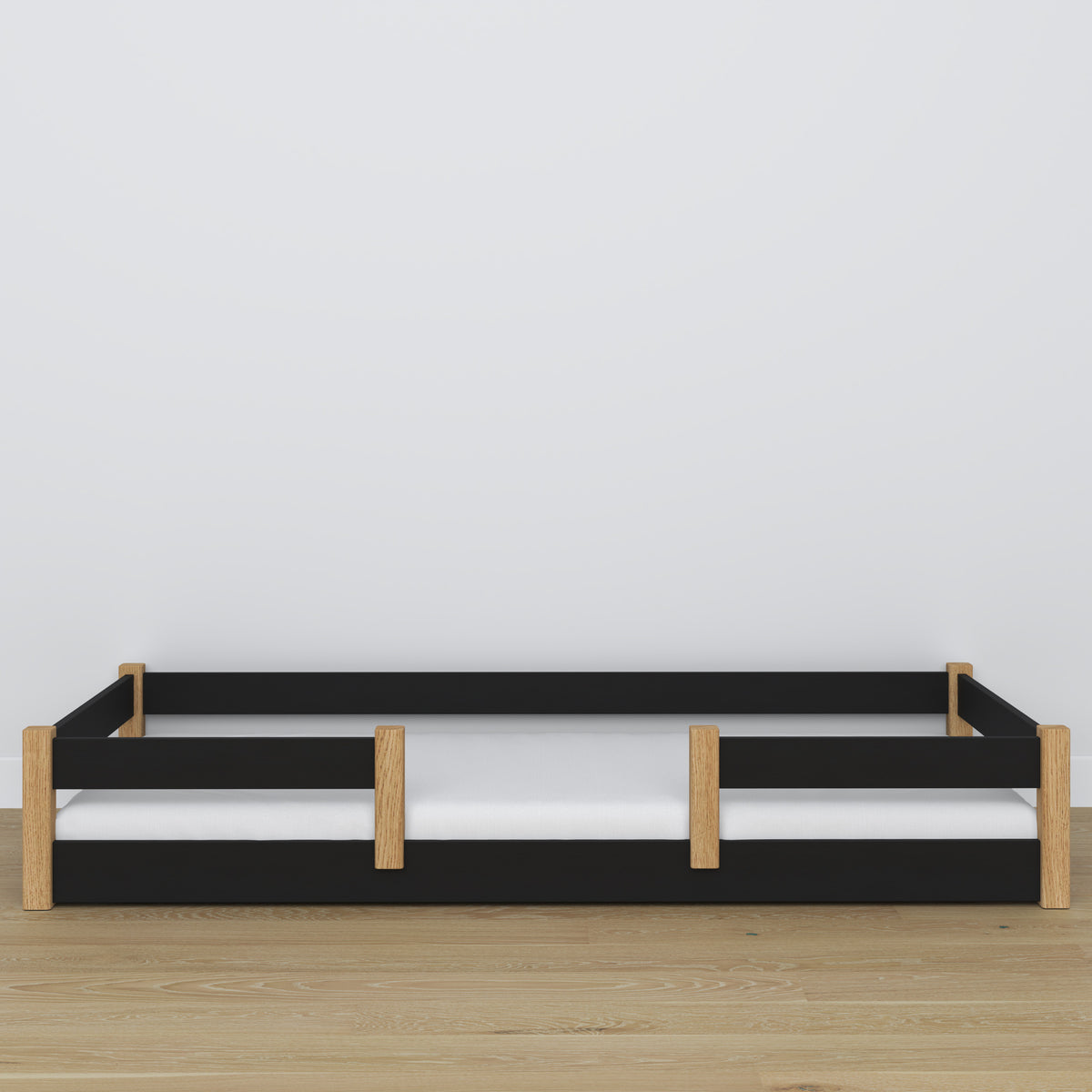 Wooden low bed N01 black / oak