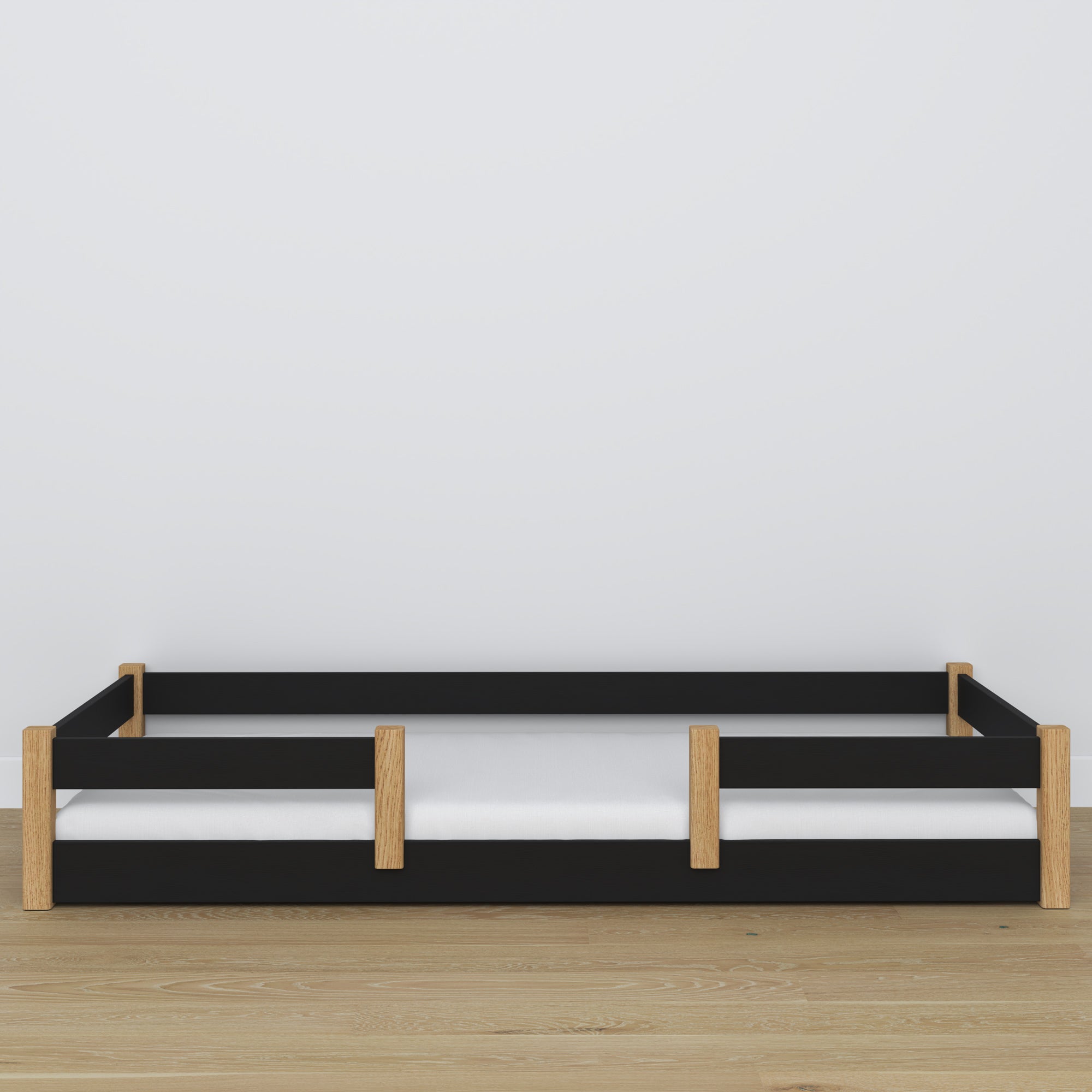 Wooden low bed N01 black / oak
