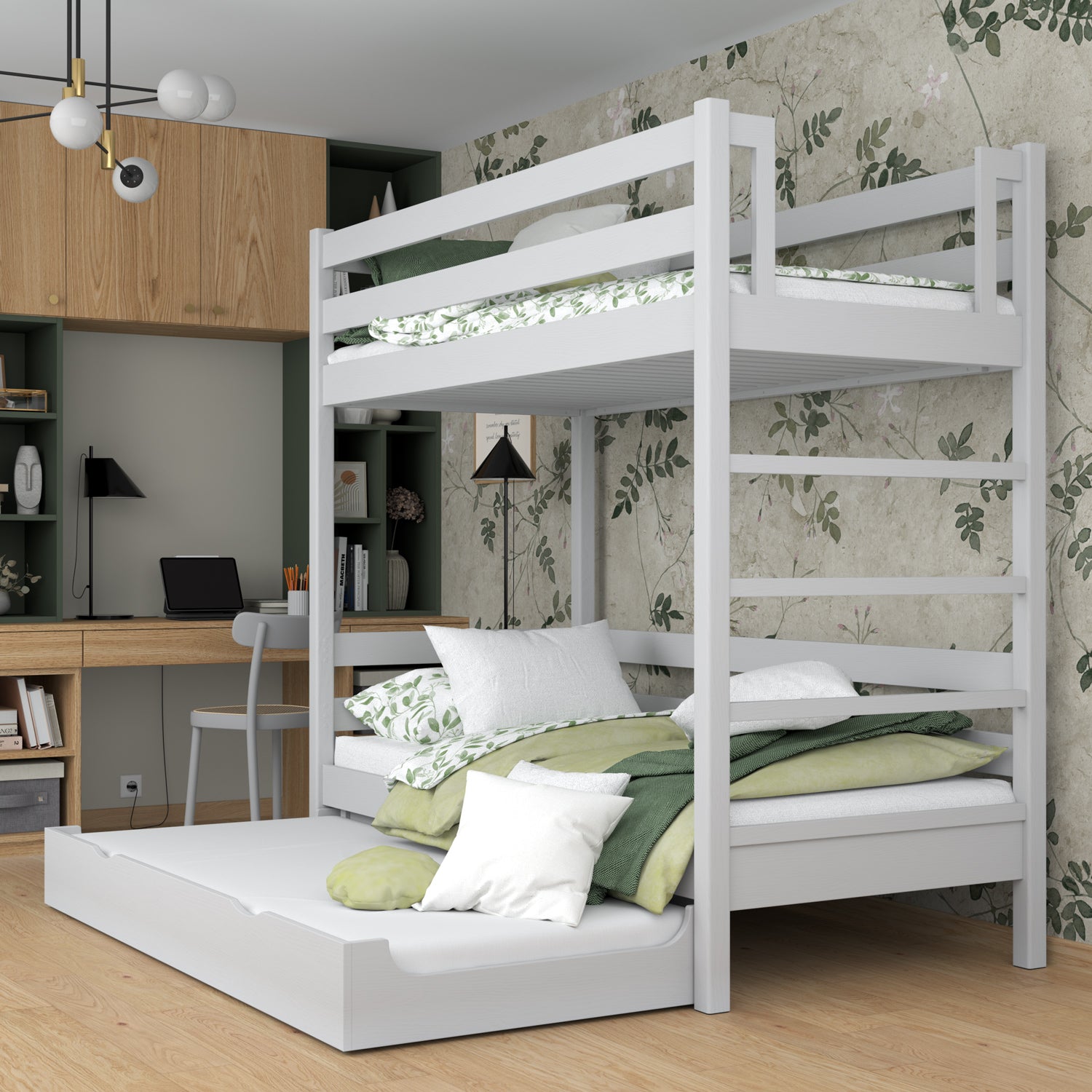 Hochbett mit Schublade für Matratze aus Holz grau – Kinderzimmer scandi