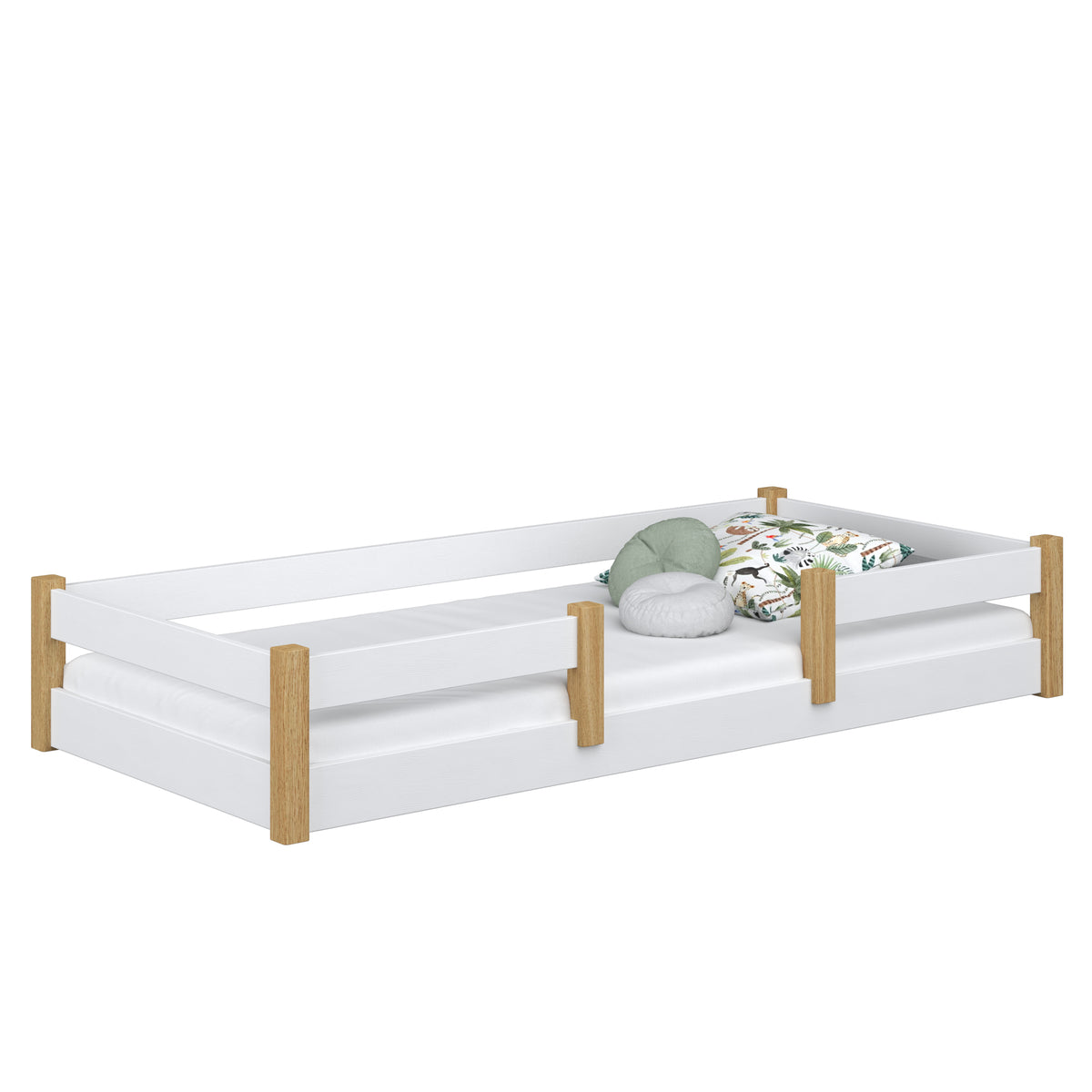 Wooden low bed N01 white / oak