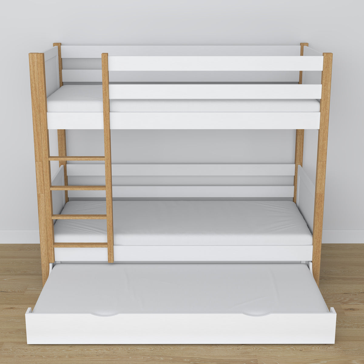 Hochbett mit Schublade für Matratze Weiß-Eiche aus Holz – Massivholz, scandi Stil