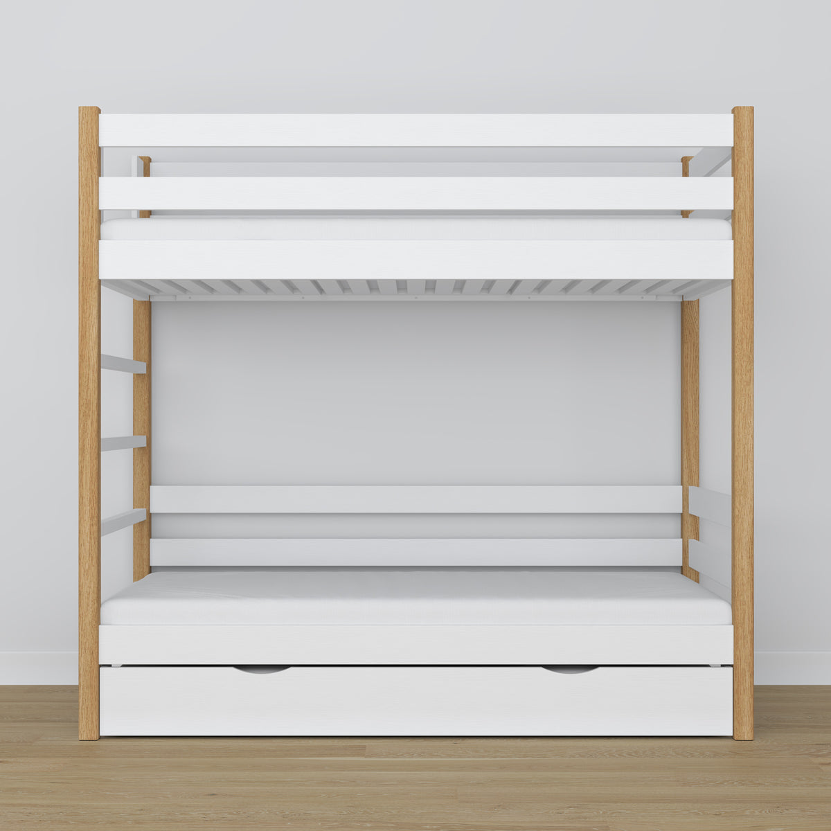 Etagenbett aus Holz Weiß-Eiche – Inneres der Matratzenlade, Kinderzimmer