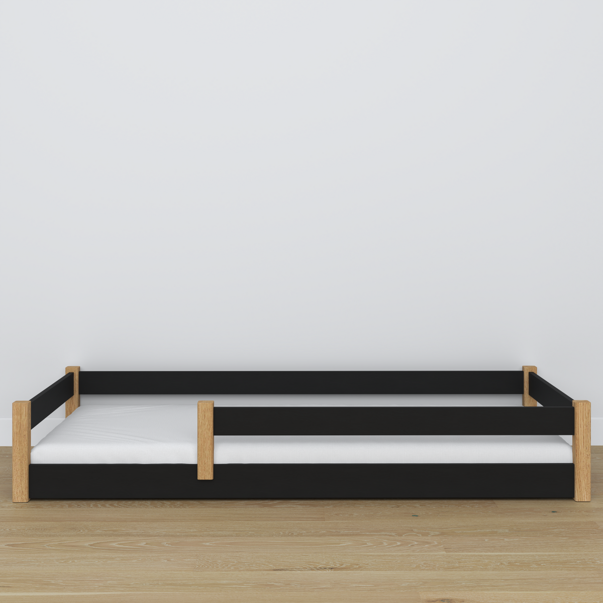 Wooden low bed N02 black / oak